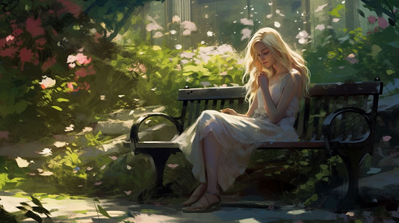 quiet moment in a flower garden quiet moment in a flower garden