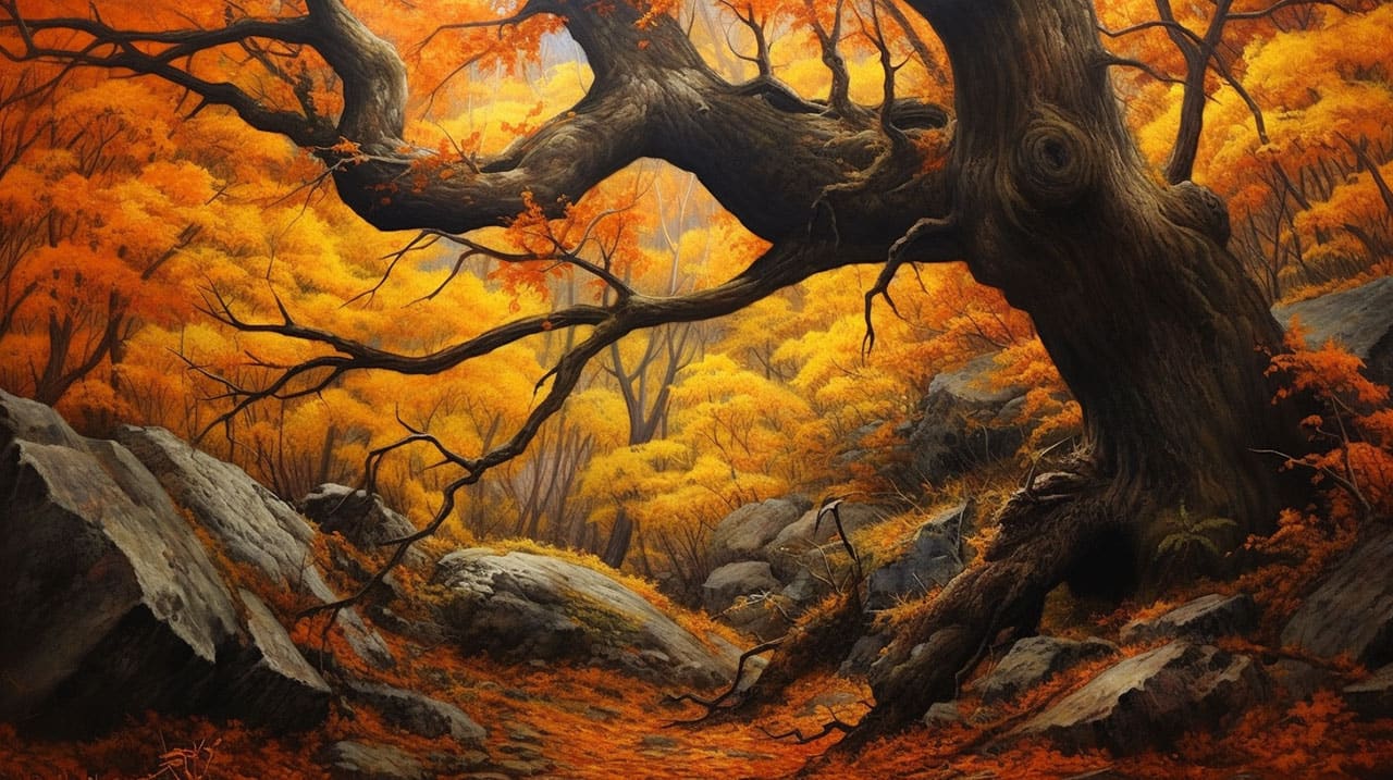 ancient forest blazed with autumnal colors ancient forest blazed with autumnal colors
