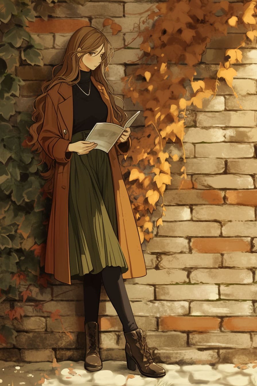Josei fashion influencer - Autumn ivy wall dream Josei fashion influencer - Autumn ivy wall dream