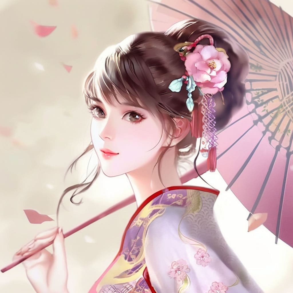 Josei anime style - beautiful woman with an umbrella Josei anime style - beautiful woman with an umbrella