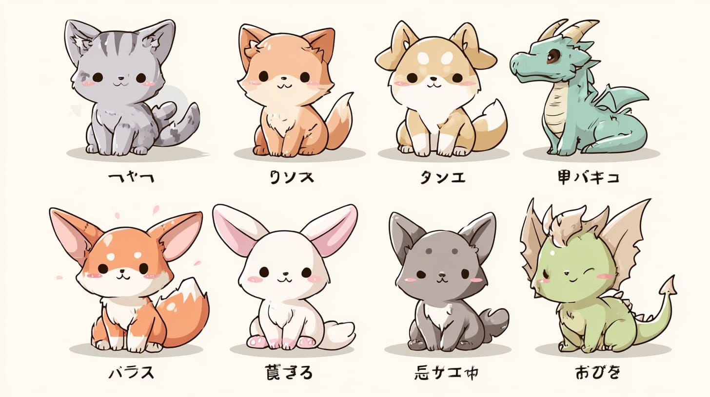 Educational chart showing different kemonomimi types with their Japanese names Educational chart showing different kemonomimi types with their Japanese names