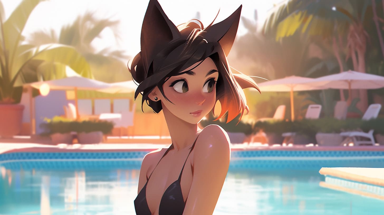 Kemonomimi girls by the pool Kemonomimi girls by the pool
