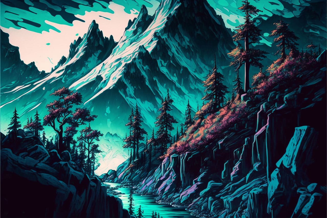 mountain landscape painted with fine tip paint markers mountain landscape painted with fine tip paint markers