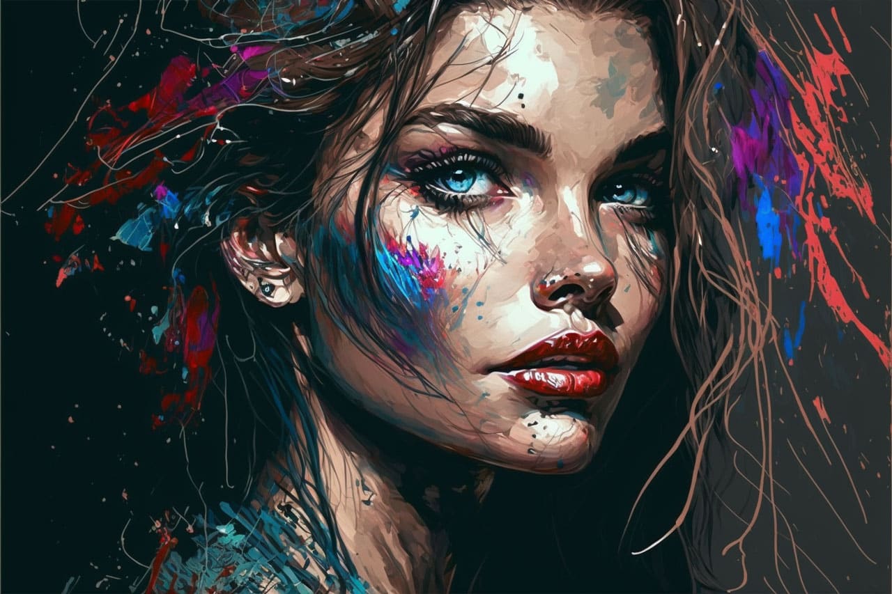 portrait of woman painted with fine tip paint markers portrait of woman painted with fine tip paint markers