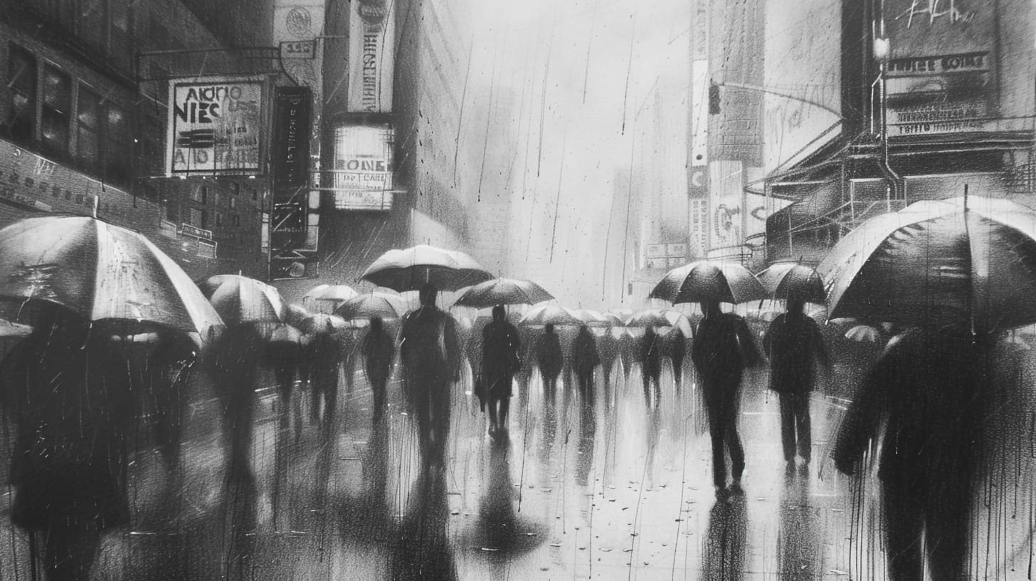 Bustling City Street in the Rain Bustling City Street in the Rain