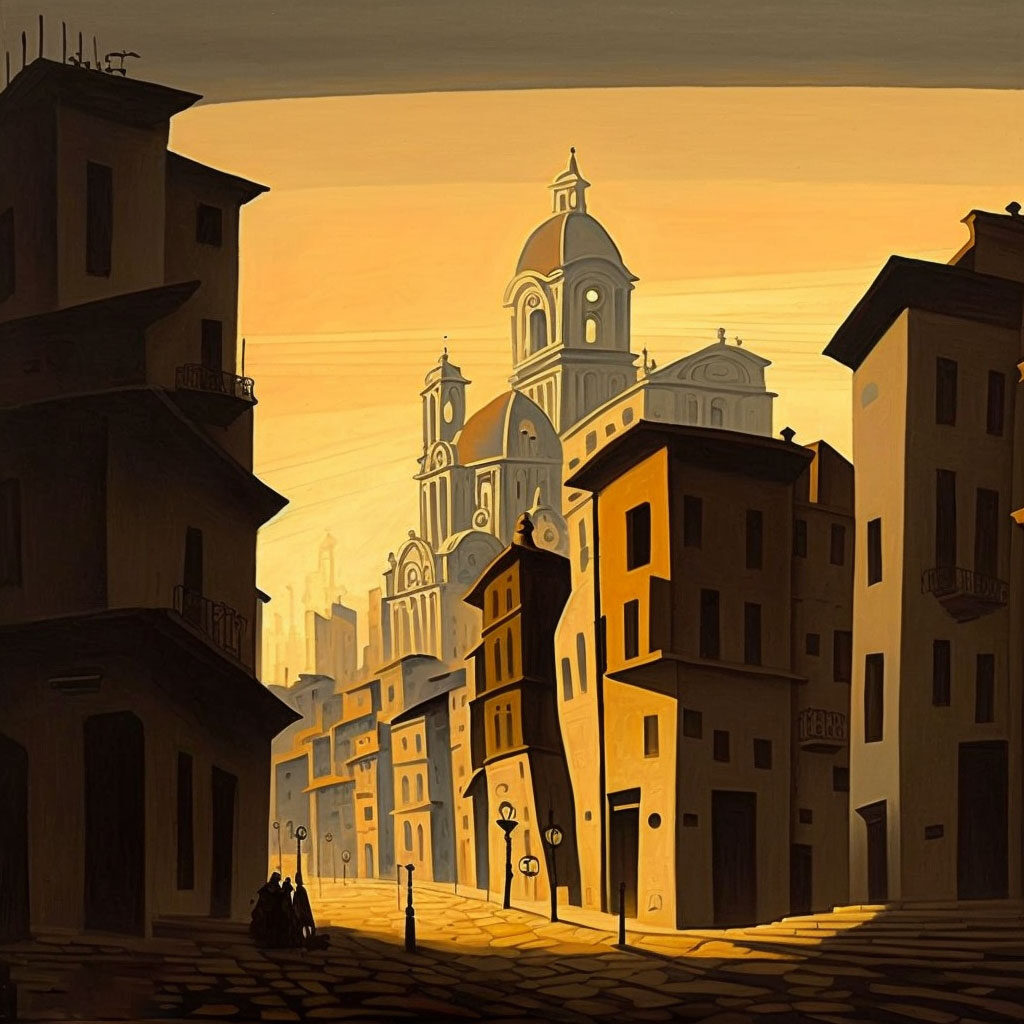 A city neighborhood painted in the style of Pablo Picasso