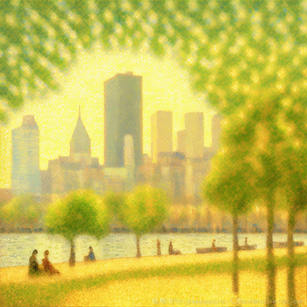 Cityscape in the style of Georges Seurat