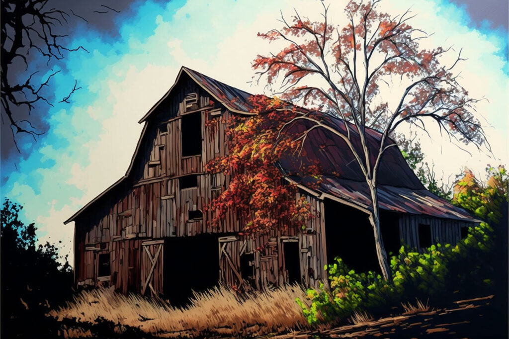 barn painted with fine tip paint markers