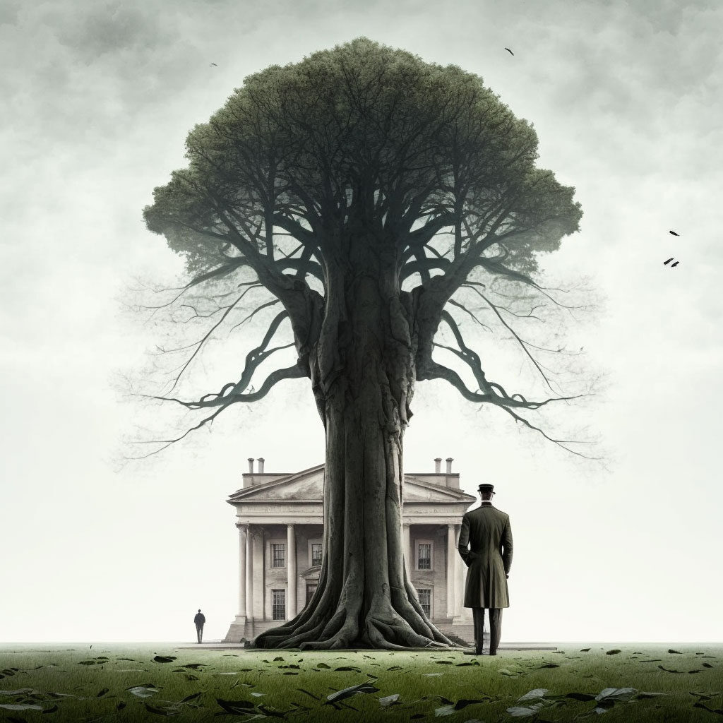 Man standing under a tree in Neoclassical style.