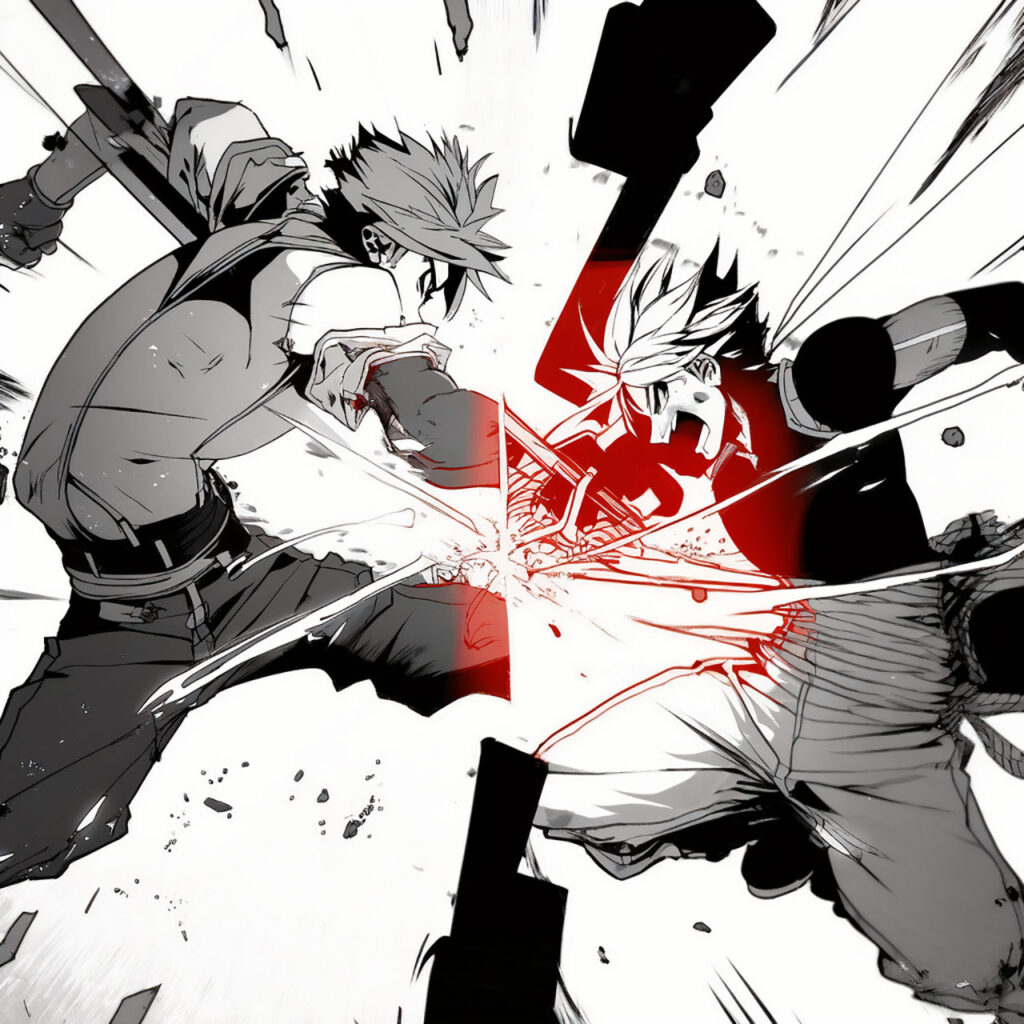 anime battle between two men