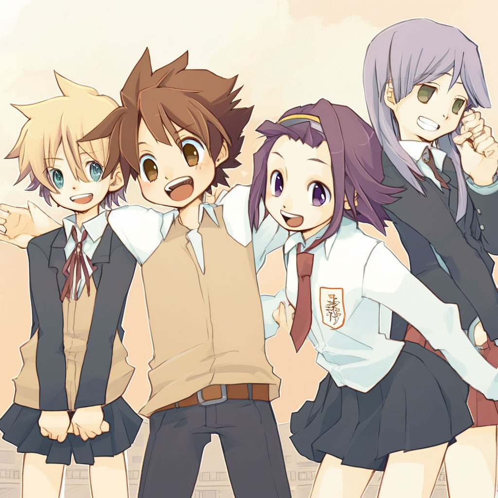 A group of friends in Gakuen anime style