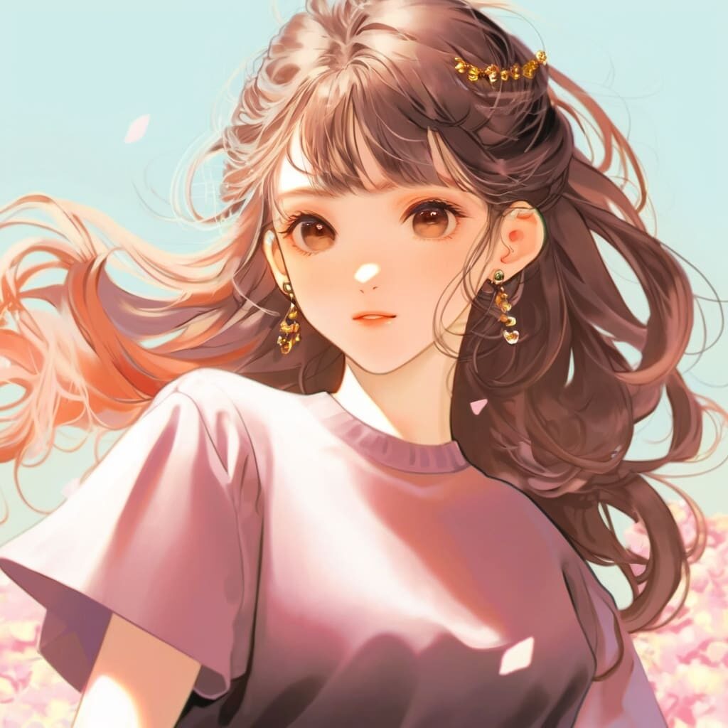 Josei anime girl with brown hair and t-shirt