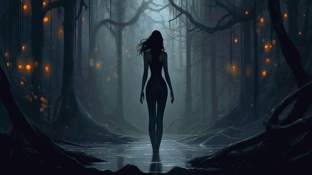Dark feminine forest walker
