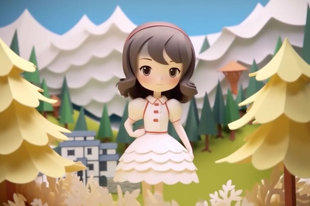 cute kirigami chibi girl in a white dress
