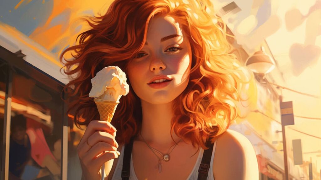 Redhead eating ice cream