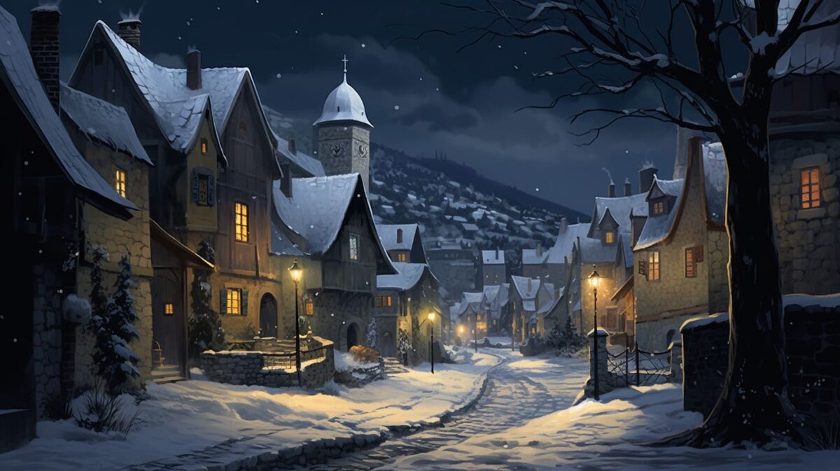 village on a snowy December night